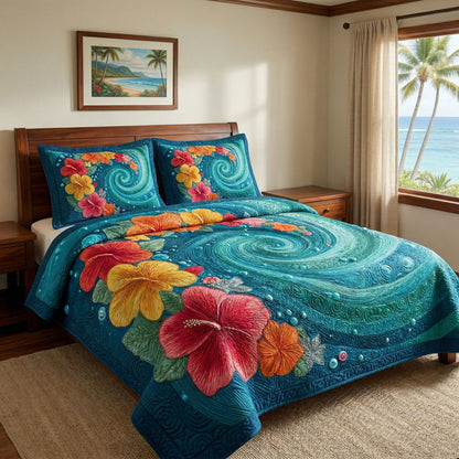 Teal Ocean 3-Piece Quilted Bedding Set NCU0NT12727