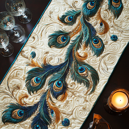 Teal Plumage Quilted Table Runner NCU0VH5523