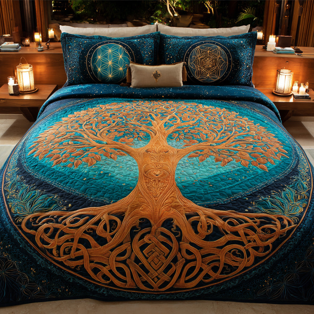 Teal Sanctuary 3-Piece Quilted Bedding Set NCU0VL3078