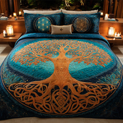 Teal Sanctuary 3-Piece Quilted Bedding Set NCU0VL3078