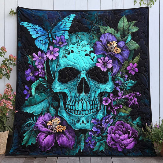 Teal Spirit Skull Quilted Blanket NCU0NT7932