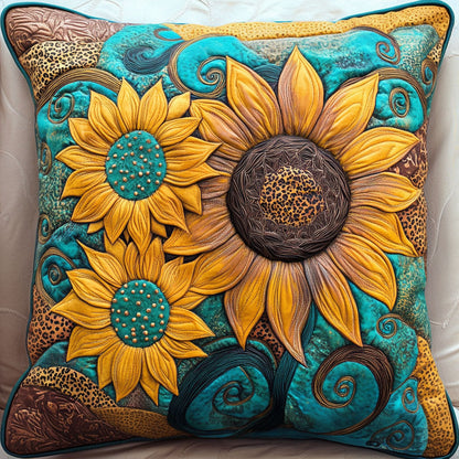 Teal Whirl Sunflowers Quilted Pillow Case NCU0NT5920