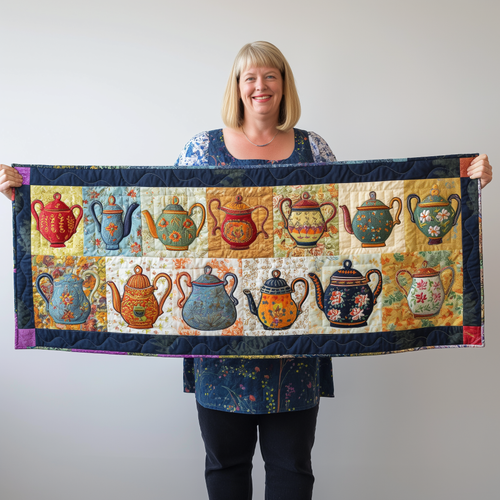 Teapot Wonderland Quilted Table Runner NCU0LL035