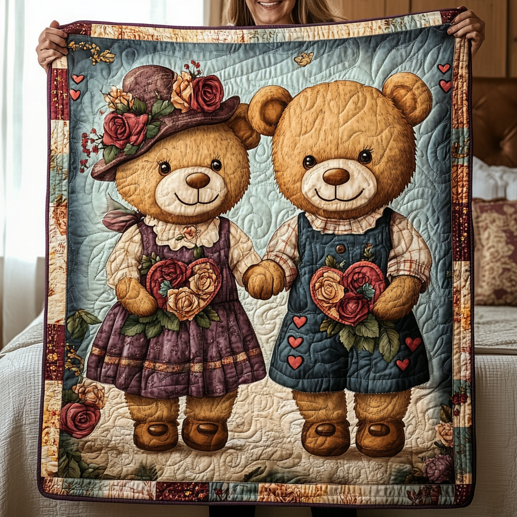 Teddy Couple Love Quilted Blanket NCU0TL2404