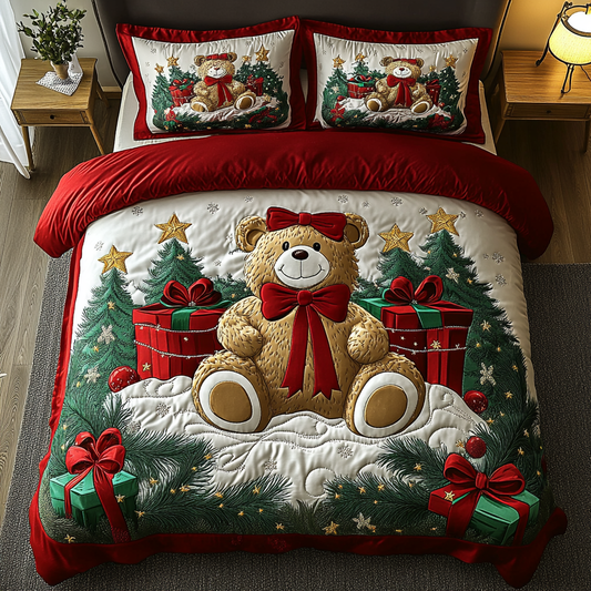 Teddy Winter Wonderland 3-Piece Quilted Bedding Set NCU0DK2586