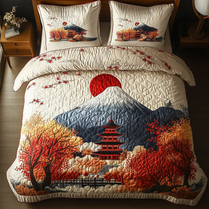 Temple in Autumn 3-Piece Quilted Bedding Set NCU0NT7396