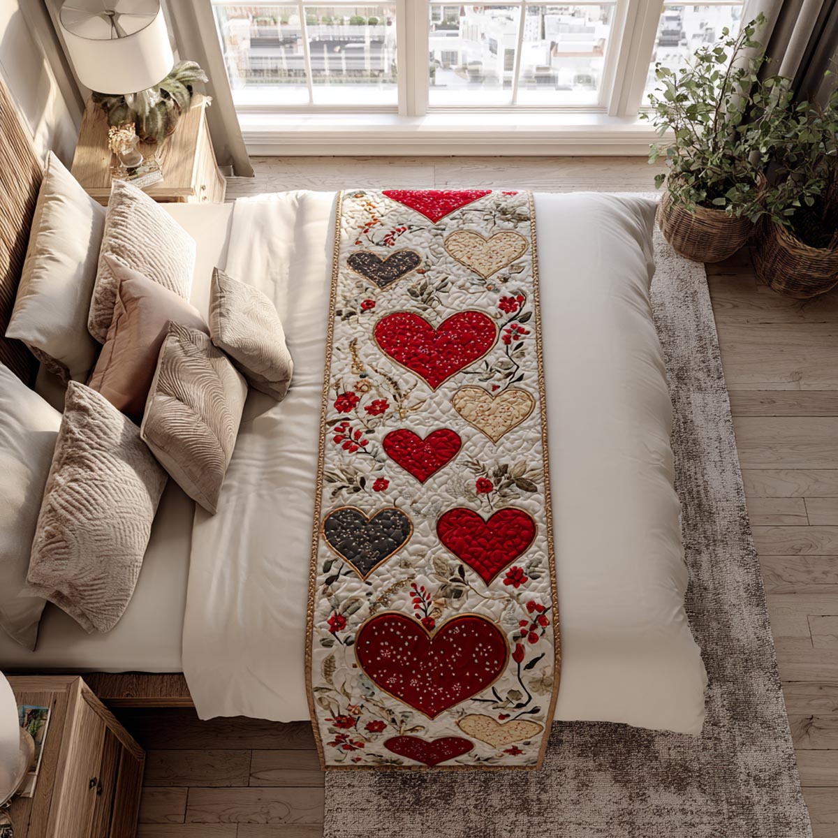 Tender Hearts Quilted Bed Runner NCU0DV9119
