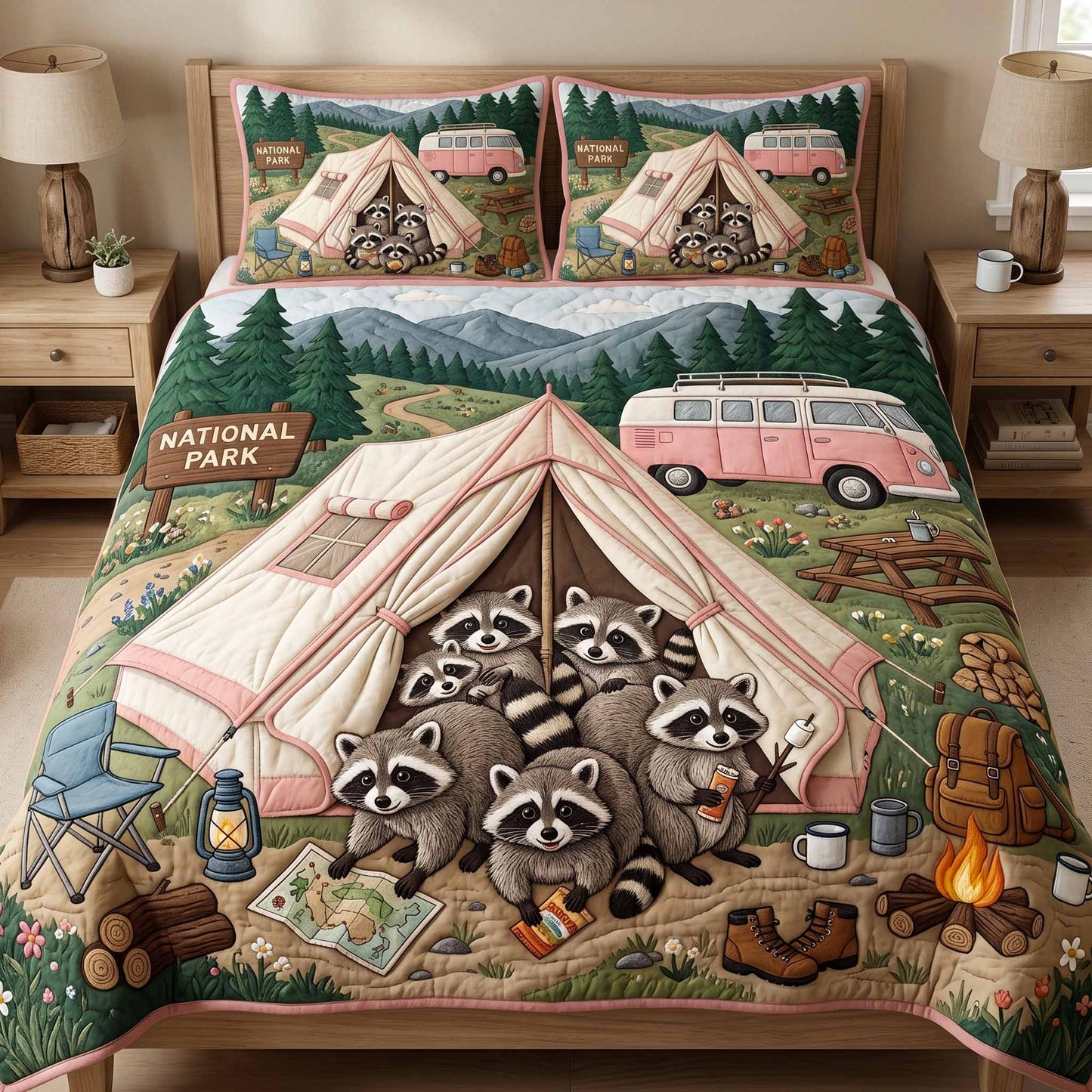 Tent Family 3-Piece Quilted Bedding Set NCU0XD2829