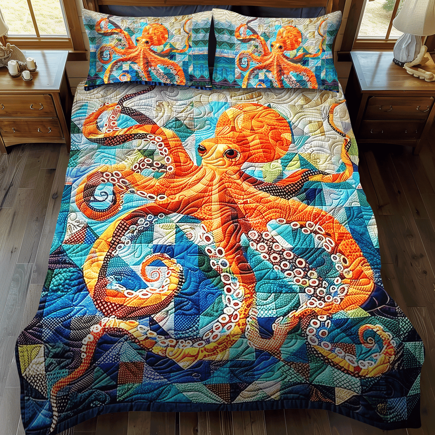 Tentacle Tango 3-Piece Quilted Bedding Set NCU0DV225