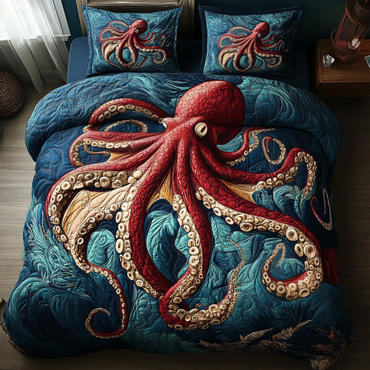Tentacle Whispers 3-Piece Quilted Bedding Set NCU0DV3757