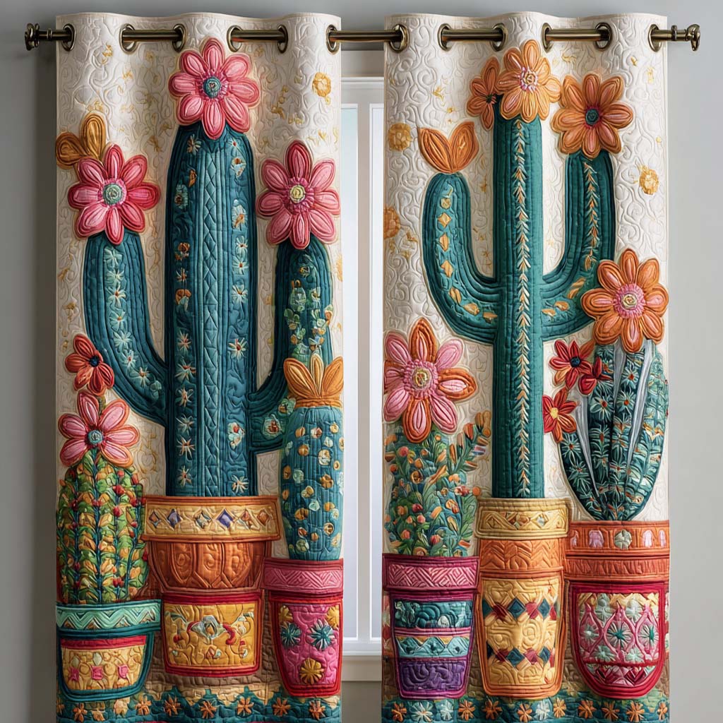 Terracotta Garden Cactus Quilted Curtains NCU0XD1995