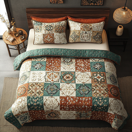 Terracotta Harmony 3-Piece Quilted Bedding Set NCU0VL987