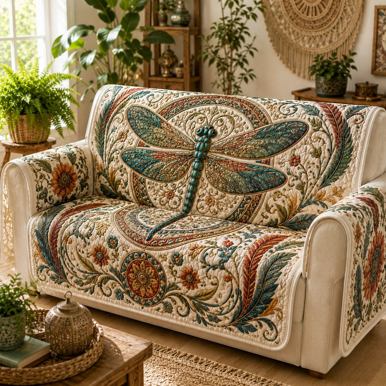Terracotta Oasis Flight Quilted Sofa Cover NCU0VL3823