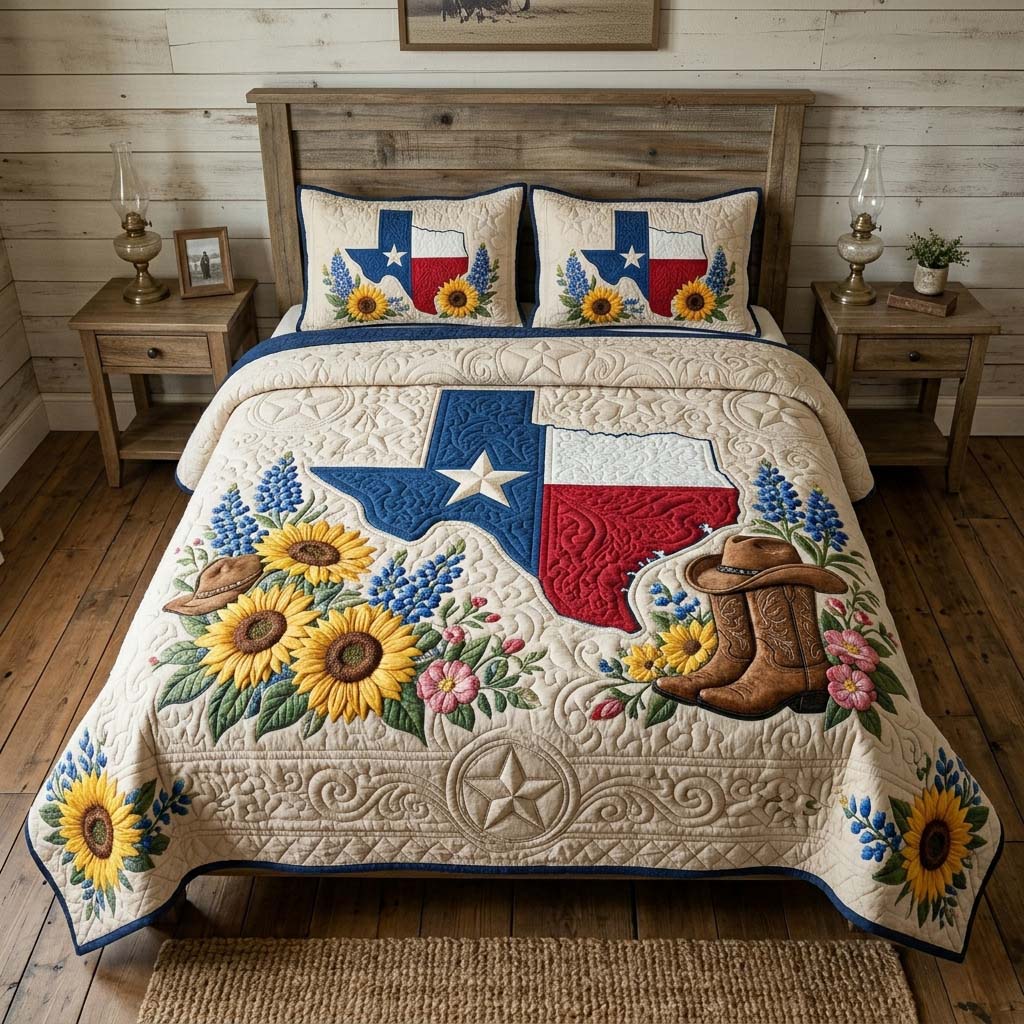 Texas Bloom Ranch 3-Piece Quilted Bedding Set NCU0QD005