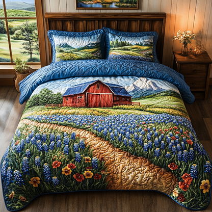 Texas Bluebonnet Trail 3-Piece Quilted Bedding Set NCU0DV5131