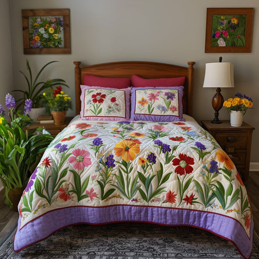 Texas Floral Patchwork 3-Piece Quilted Bedding Set NCU0PT6395