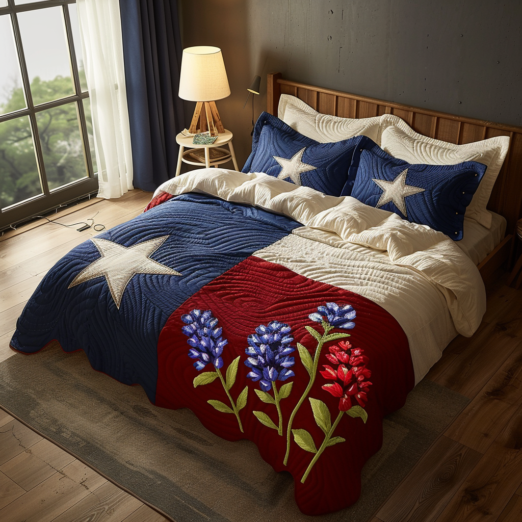 Texas Flowers Charm 3-Piece Quilted Bedding Set NCU0DV5129