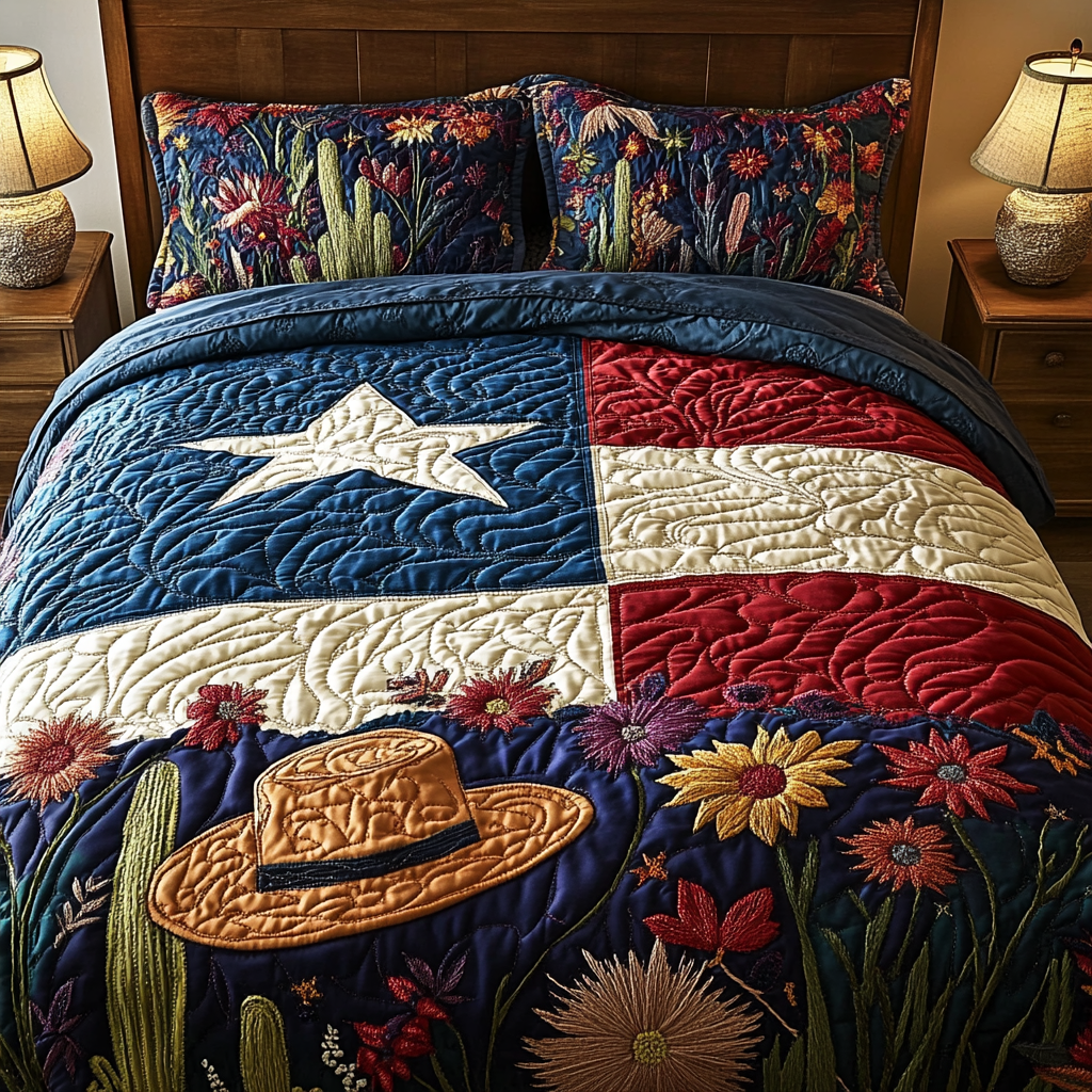 Texas Heart 3-Piece Quilted Bedding Set NCU0DV4942