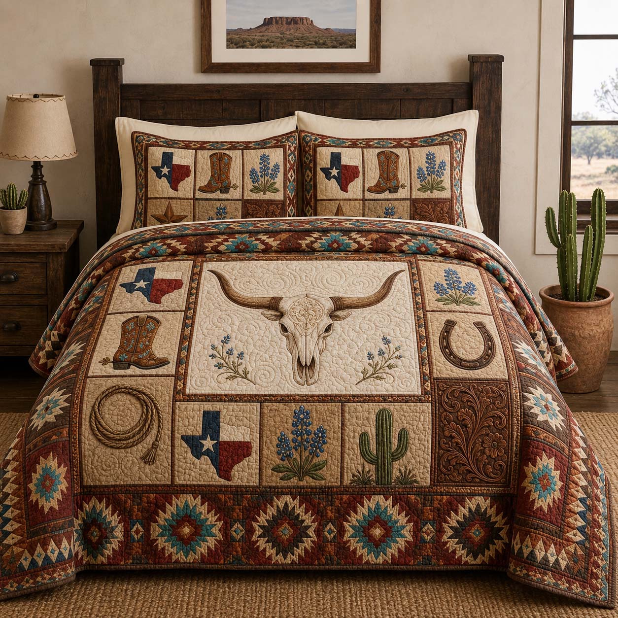 Texas Heritage 3-Piece Quilted Bedding Set NCU0QD031