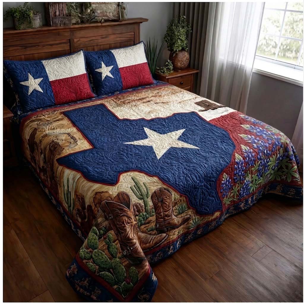 Texas Heritage Star 3-Piece Quilted Bedding Set NCU0QD003