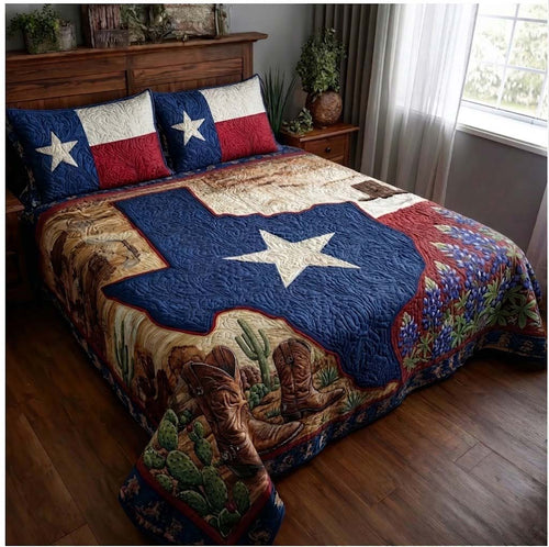 Texas Heritage Star 3-Piece Quilted Bedding Set NCU0QD003