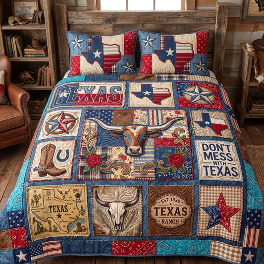 Texas Pride Longhorn 3-Piece Quilted Bedding Set NCU0PT11714