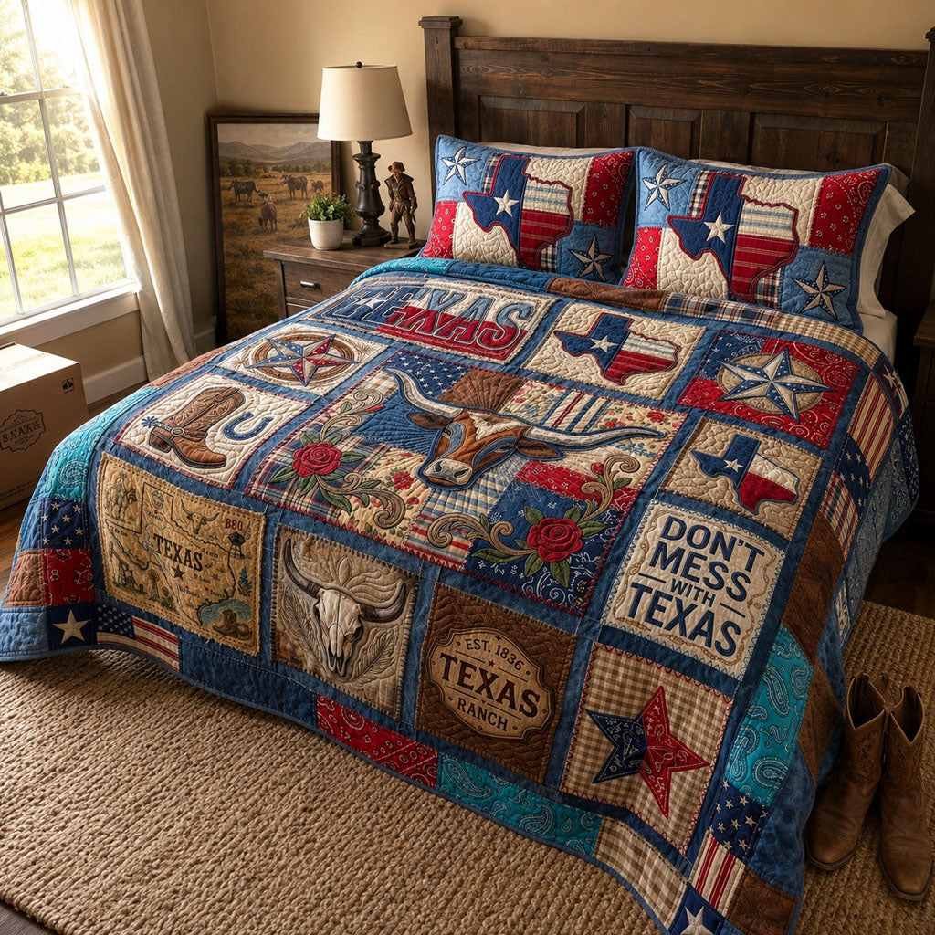 Texas Pride Longhorn 3-Piece Quilted Bedding Set NCU0PT11714