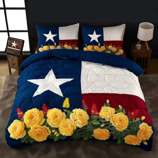 Texas Roses and Paintbrushes 3-Piece Quilted Bedding Set NCU0DV5133