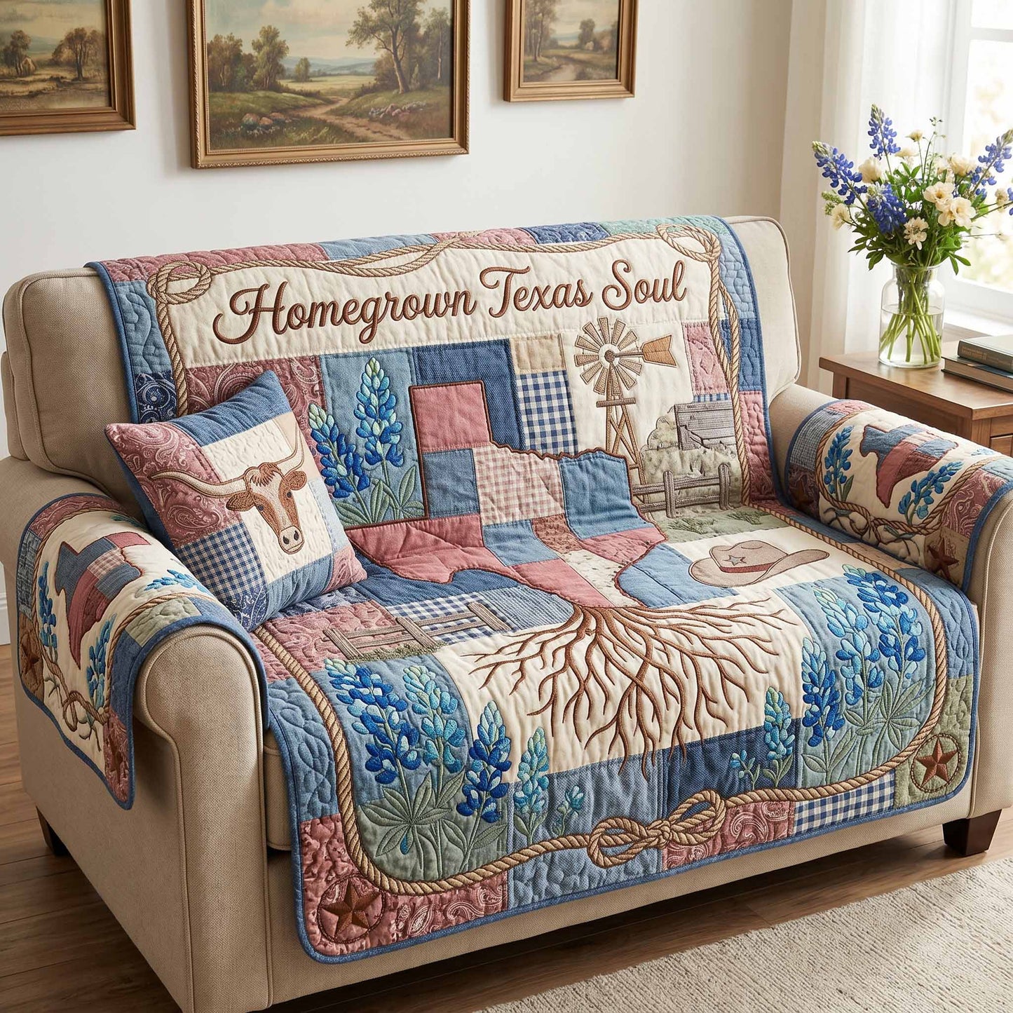 Texas Soul Quilted Sofa Cover NCU0XD2871