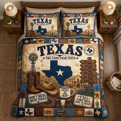 Texas Vintage Soul 3-Piece Quilted Bedding Set NCU0HH2034