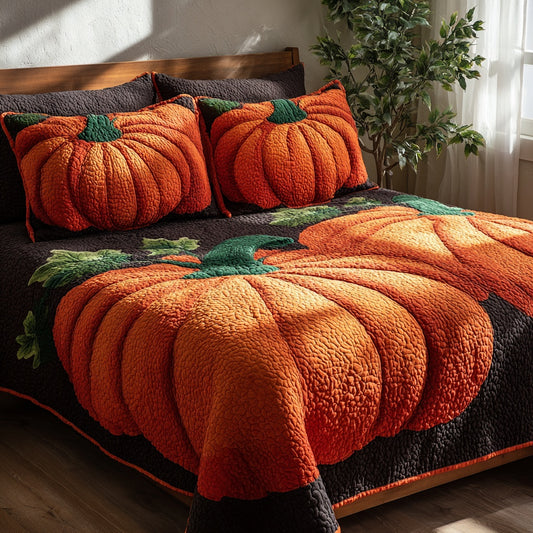 Textured Pumpkins 3-Piece Quilted Bedding Set NCU0VL3721