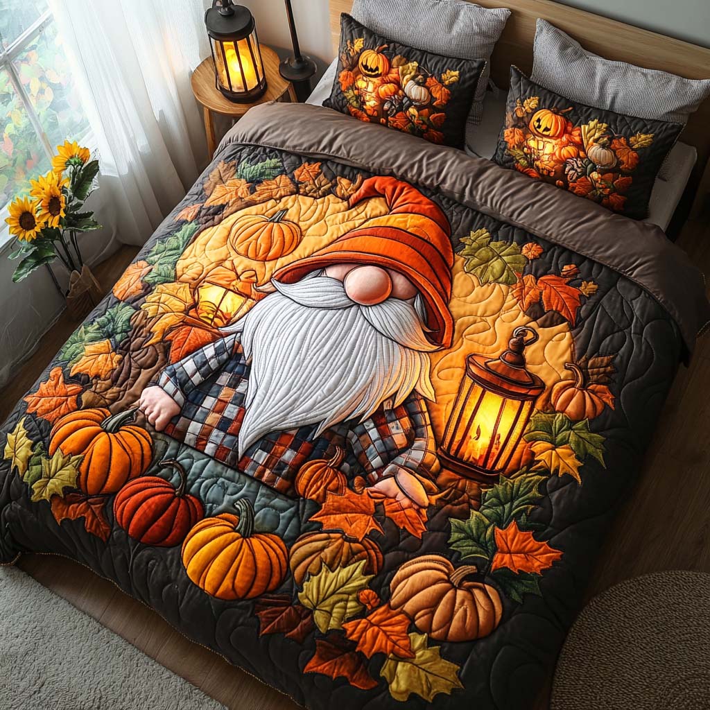 Thankful Gnome Spirit 3-Piece Quilted Bedding Set NCU0NT8371