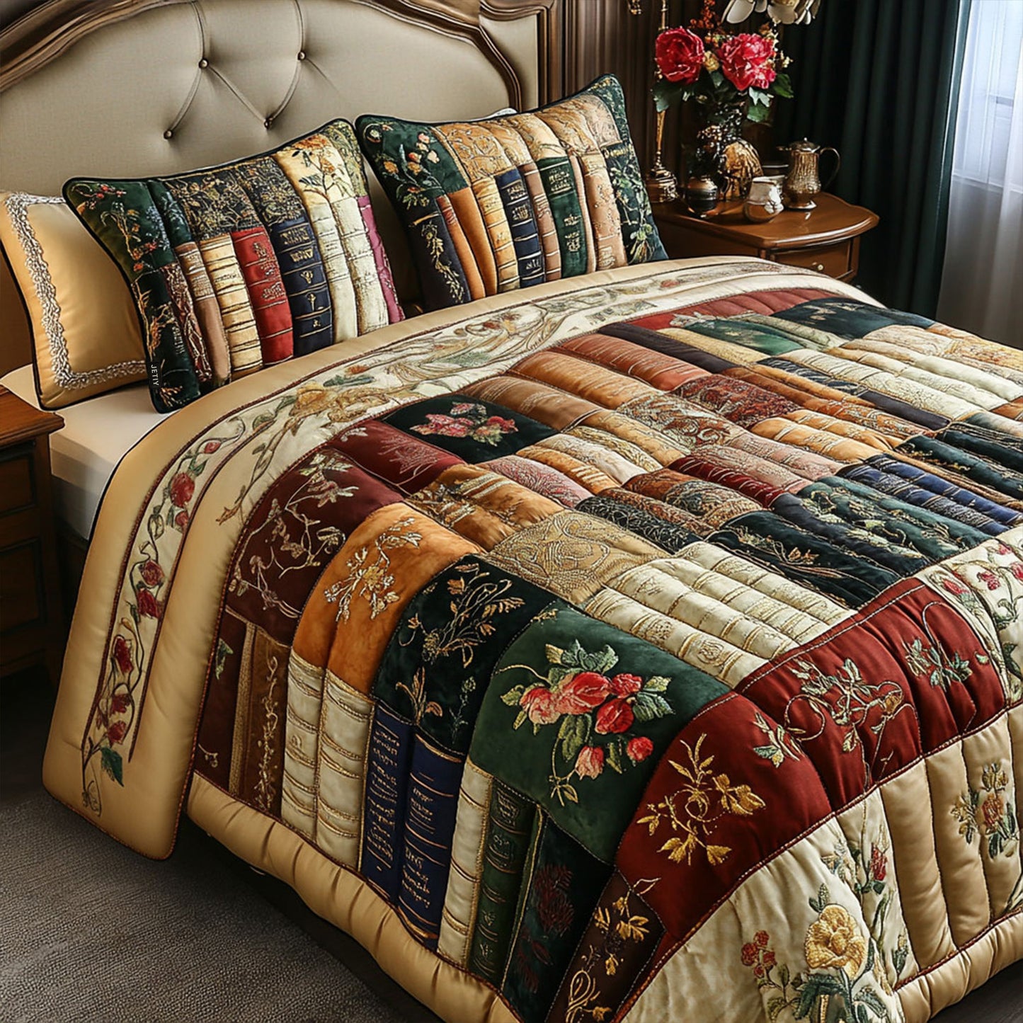 Vintage Books 3-Piece Quilted Bedding Set NCU0VT126