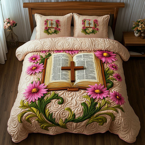 The Blooming Cross 3-Piece Quilted Bedding Set NCU0NT6721