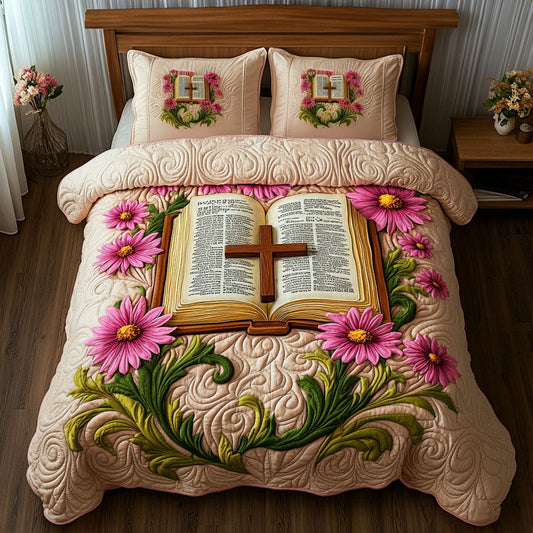 The Blooming Cross 3-Piece Quilted Bedding Set NCU0NT6721