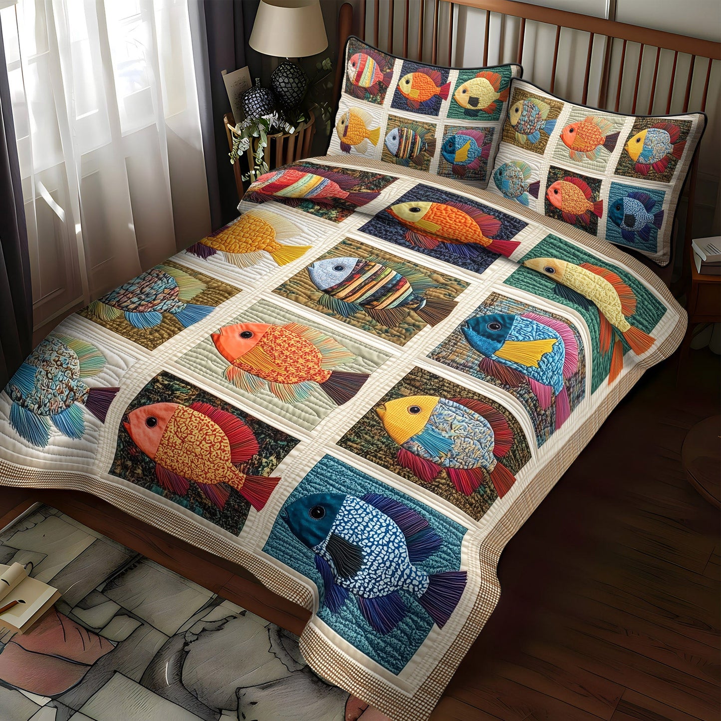 The Bluegill Haven 3-Piece Quilted Bedding Set NCU0PT6958