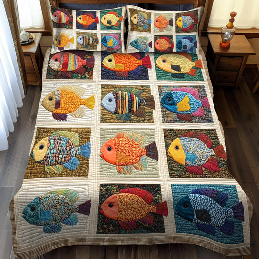 The Bluegill Haven 3-Piece Quilted Bedding Set NCU0PT6958