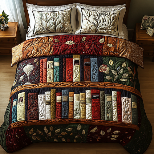 The Book Haven 3-Piece Quilted Bedding Set NCU0DK4932