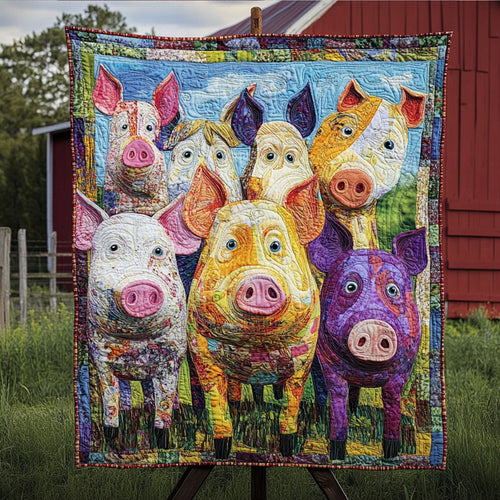 The Colorful Pig Parade Quilted Blanket NCU0PT5473