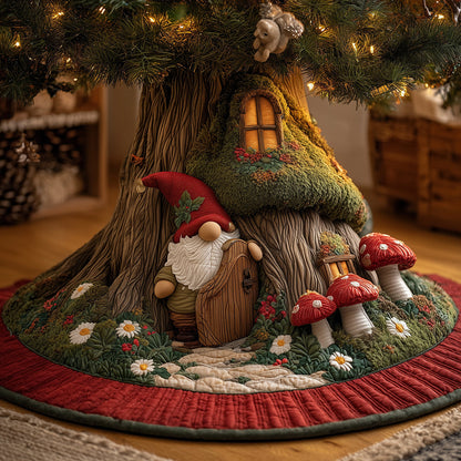 The Cozy Gnome Den Christmas Quilted Tree Skirt NCU0TH3847