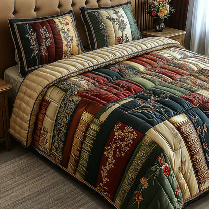 The Cozy Library 3-Piece Quilted Bedding Set NCU0PT5071