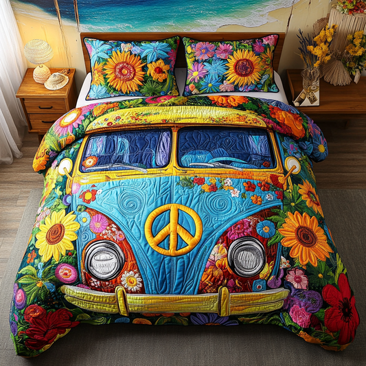 The Flower Power Van 3-Piece Quilted Bedding Set NCU0VL1402