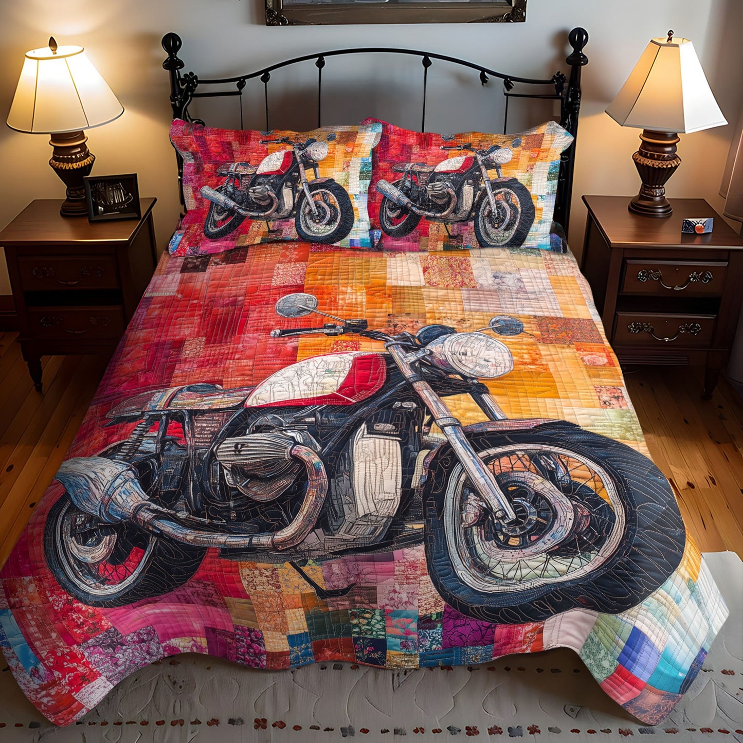 The Motorcycle Chase 3-Piece Quilted Bedding Set NCU0PT5713