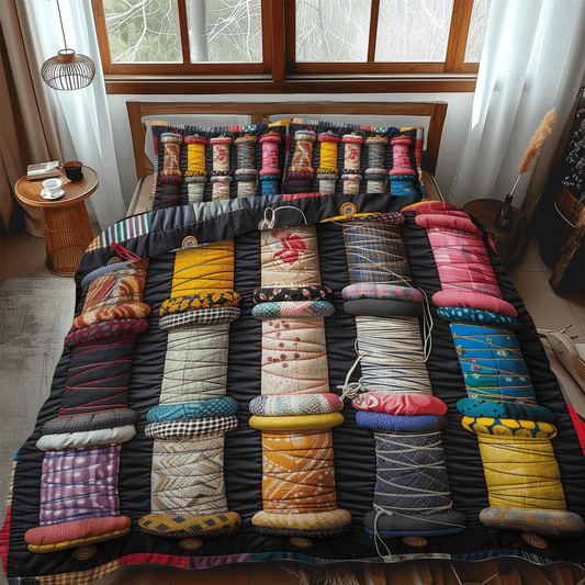 Thread Spool Symphony 3-Piece Quilted Bedding Set NCU0TH1295