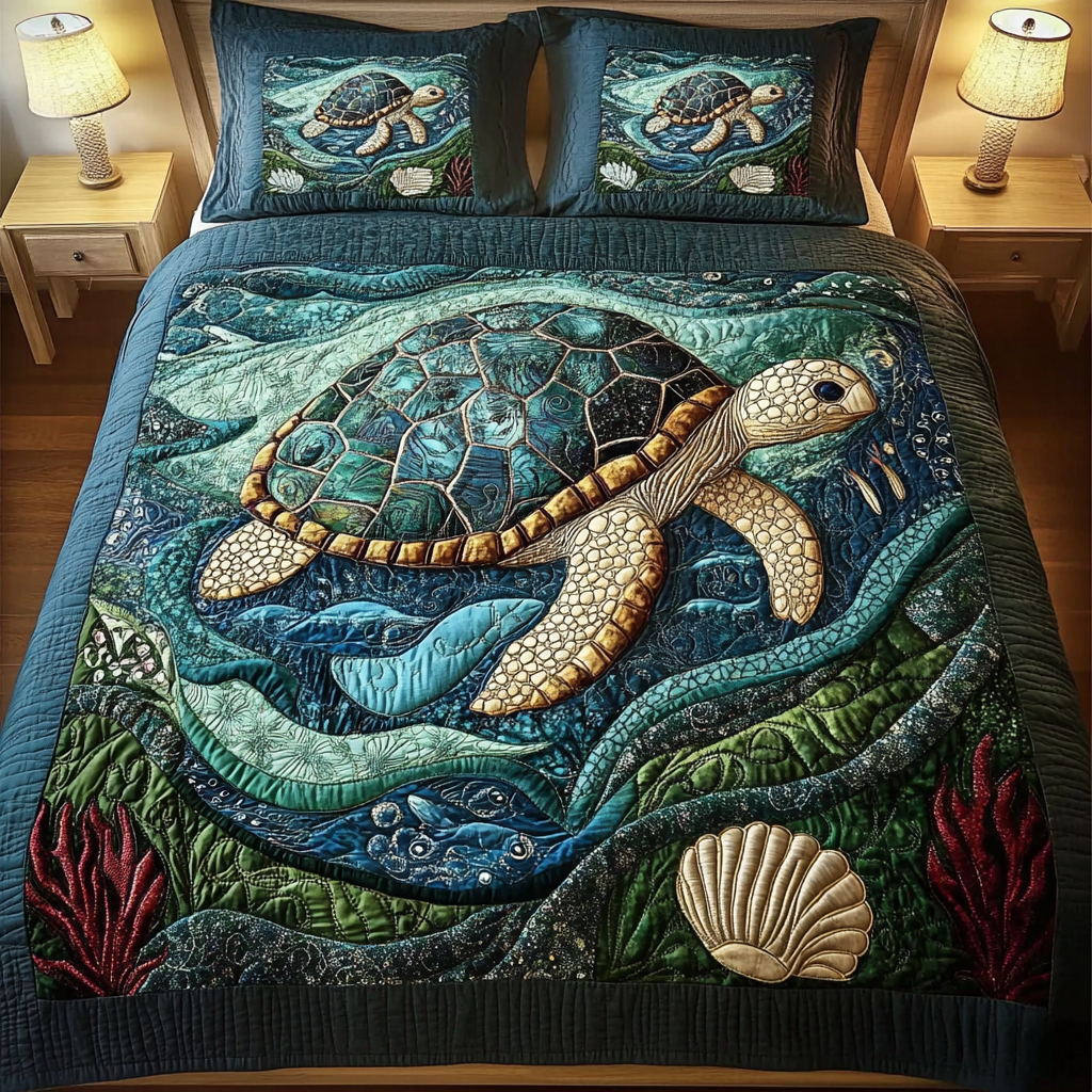 Tidal Grace 3-Piece Quilted Bedding Set NCU0VH1089