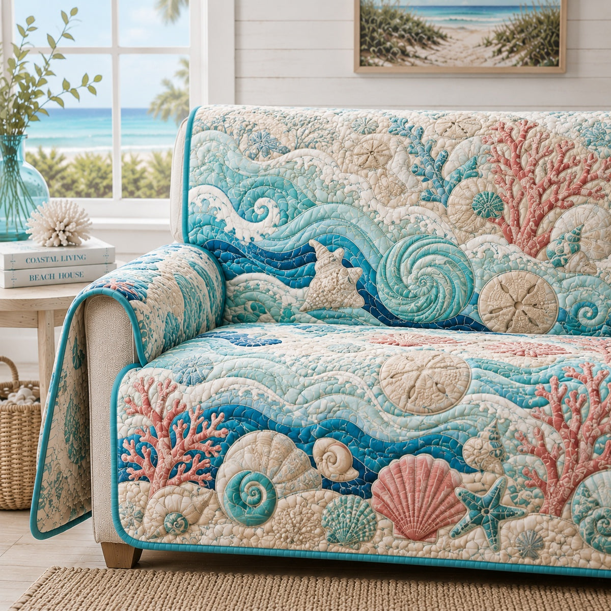 Tidal Reef Swirl Quilted Sofa Cover NCU0VL3964