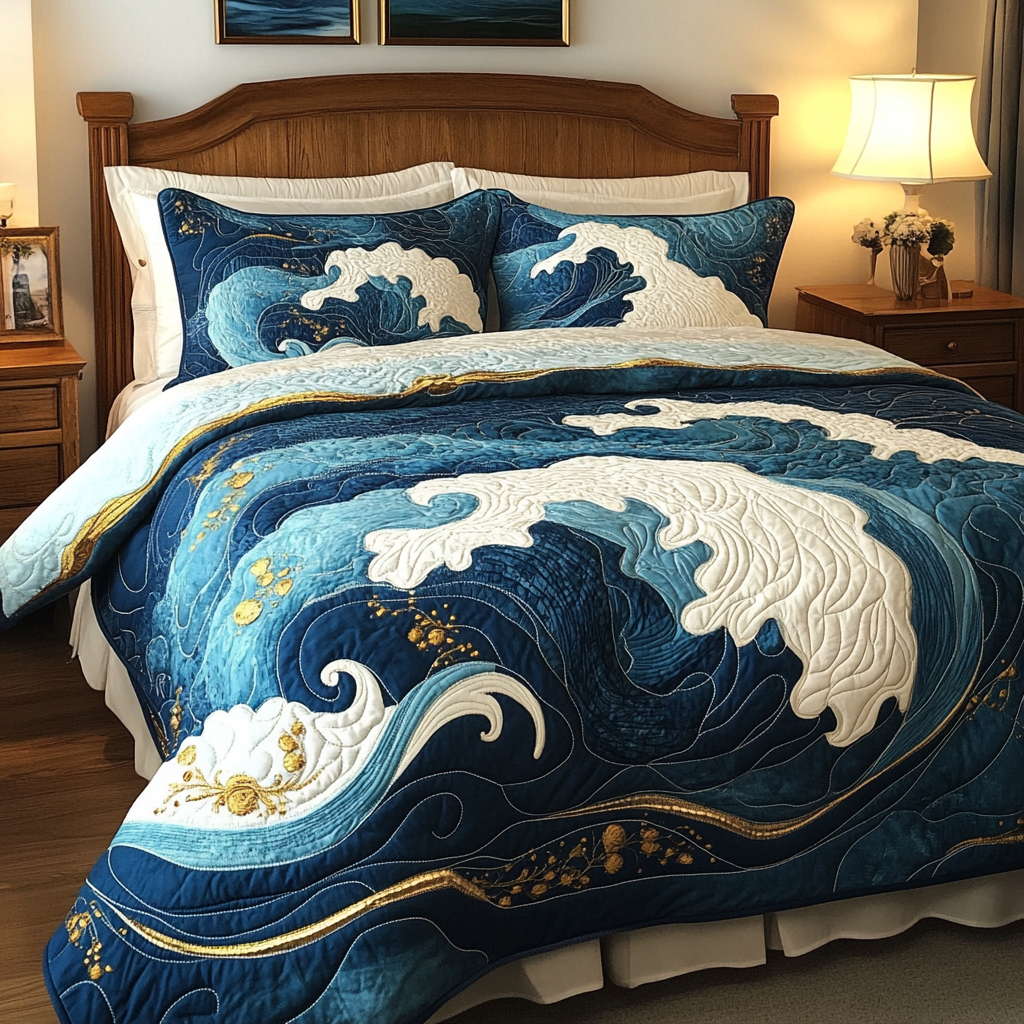 Tidal Wave 3-Piece Quilted Bedding Set NCU0VH4067