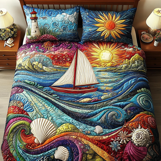 Tidal Waves 3-Piece Quilted Bedding Set NCU0VL1358