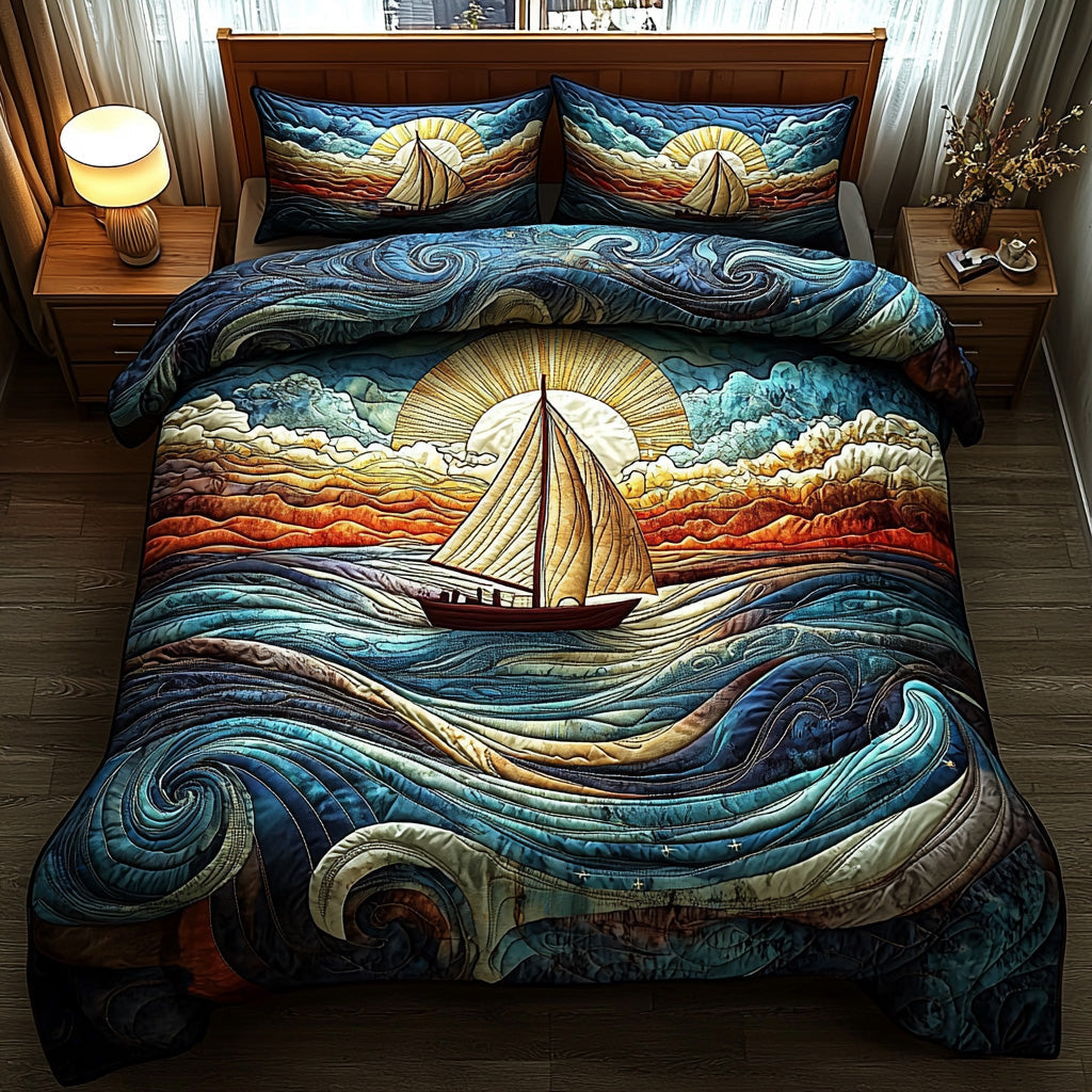 Tide Timber 3-Piece Quilted Bedding Set NCU0DV6842