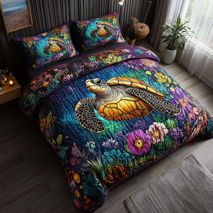Turtle 3-Piece Quilted Bedding Set NCU0VT115